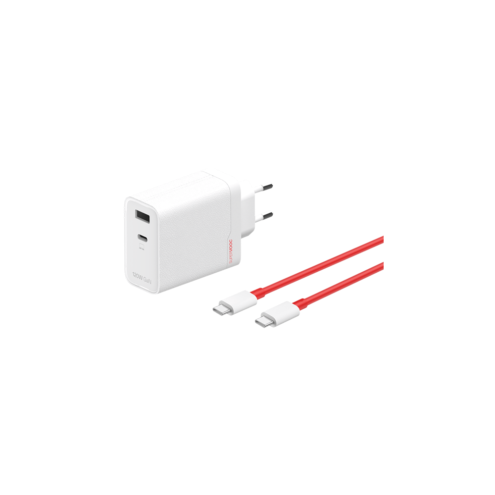 OnePlus 120W Dual Ports SuperVooc  Adapter + Cable (Type-C + Type-A) - White