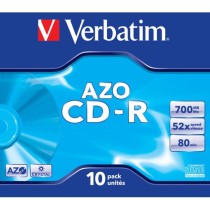 VERBATIM CD-R AZO 700MB 52X 10 PACK JEWEL CASE CRYSTAL SURFACE 43327