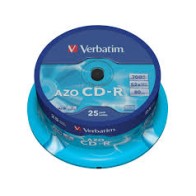 VERBATIM CD-R AZO 700MB 52X 25 PACK SPINDLE CRYSTAL SURFACE 43352