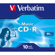 VERBATIM CD-R MUSIC 80MIN 16X 10 PACK JEWEL CASE 43365
