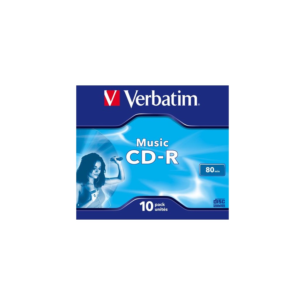 VERBATIM CD-R MUSIC 80MIN 16X 10 PACK JEWEL CASE 43365