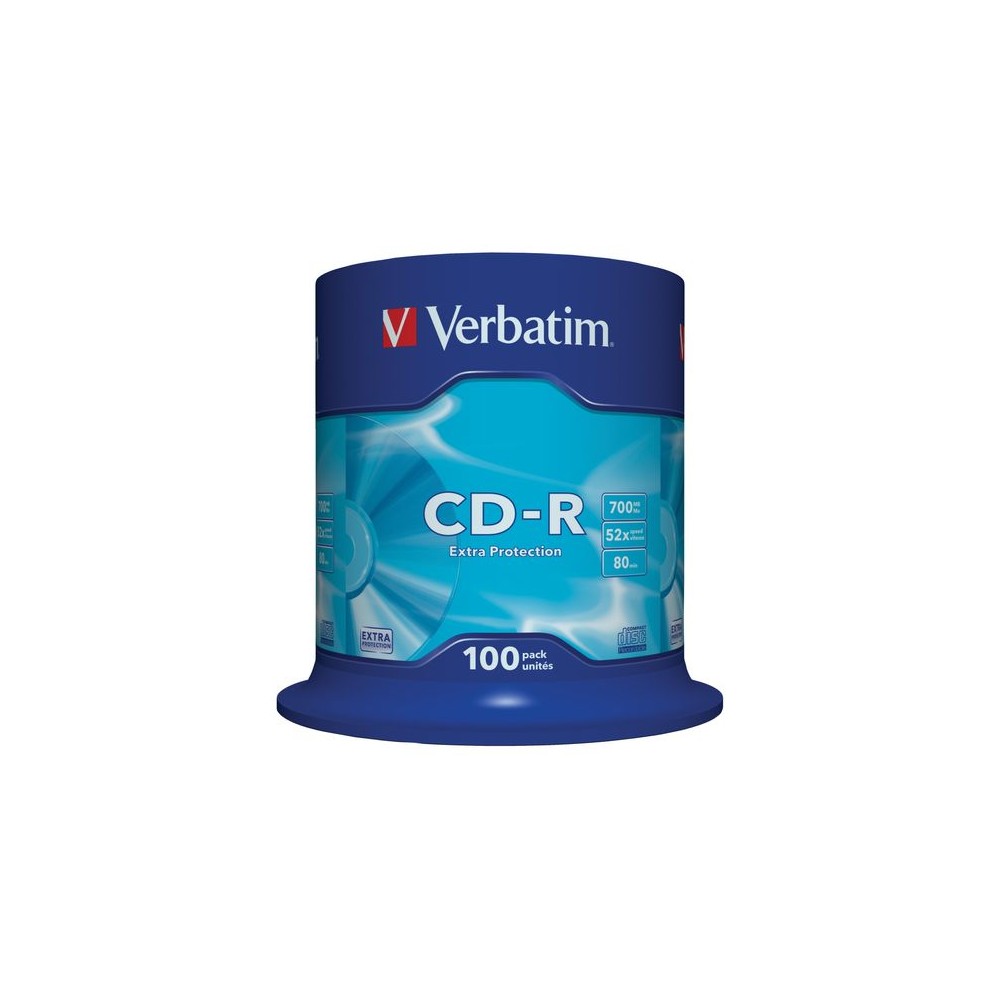 VERBATIM CD-R 700MB 52X 100 PACK SPINDLE EXTRA PROTECTION SURFACE 43411