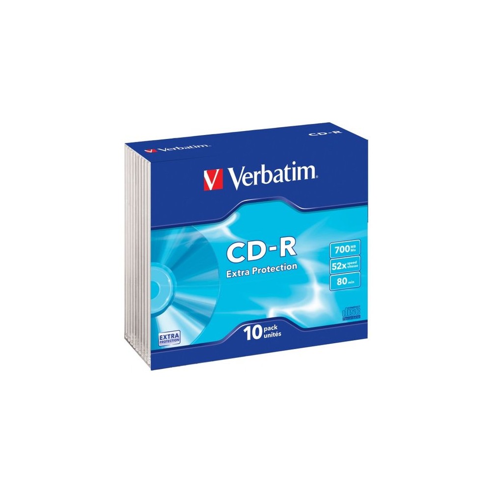 VERBATIM CD-R 700MB 52X 10 PACK SLIM CASE SEXTRA PROTECTION SURFACE 43415