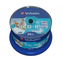 VERBATIM CD-R AZO 700MB 52X 50 PACK SPINDLE WIDE INKJET PRINTABLE SURFACE 43438