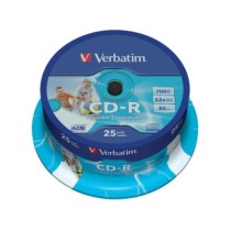 VERBATIM CD-R AZO 700MB 52X 25 PACK SPINDLE WIDE INKJET PRINTABLE SURFACE 43439