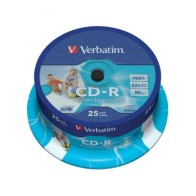 VERBATIM CD-R AZO 700MB 52X 25 PACK SPINDLE WIDE INKJET PRINTABLE SURFACE 43439