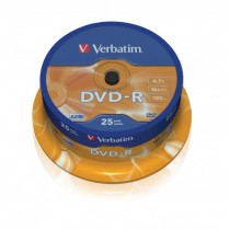 VERBATIM DVD-R 4.7GB 16X 25 PACK SPINDLE MATT SILVER SURFACE 43522
