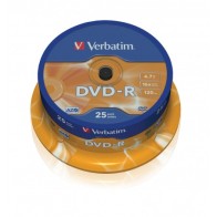 VERBATIM DVD-R 4.7GB 16X 25 PACK SPINDLE MATT SILVER SURFACE 43522
