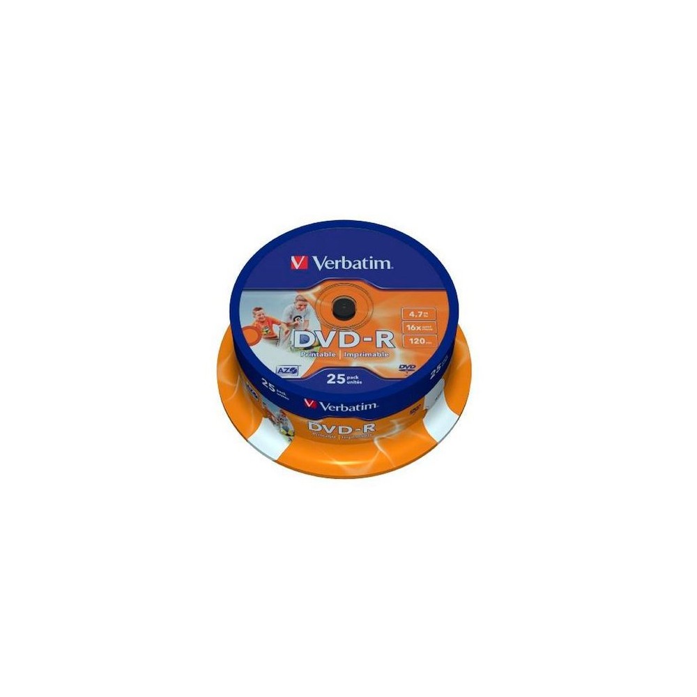 VERBATIM DVD-R 4.7GB 16X 25 PACK SPINDLE WIDE INKJET PRINTABLE SURFACE 43538