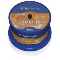 VERBATIM DVD-R 4.7GB 16X 50 PACK SPINDLE MATT SILVER SURFACE 43548