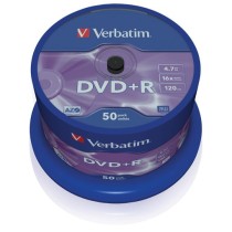 VERBATIM DVD+R 4.7GB 16X 50 PACK SPINDLE MATT SILVER SURFACE 43550