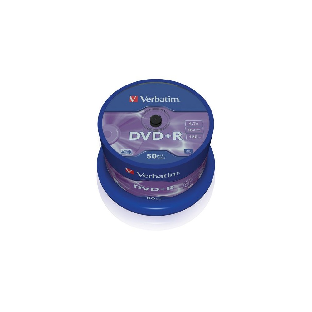 VERBATIM DVD+R 4.7GB 16X 50 PACK SPINDLE MATT SILVER SURFACE 43550