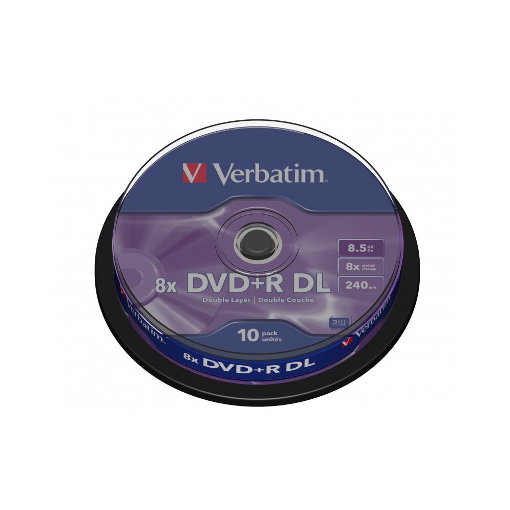 VERBATIM DVD+R DOBLE CAPA 8.5GB 8X 10 PACK SPINDLE MATT SILVER SURFACE 43666