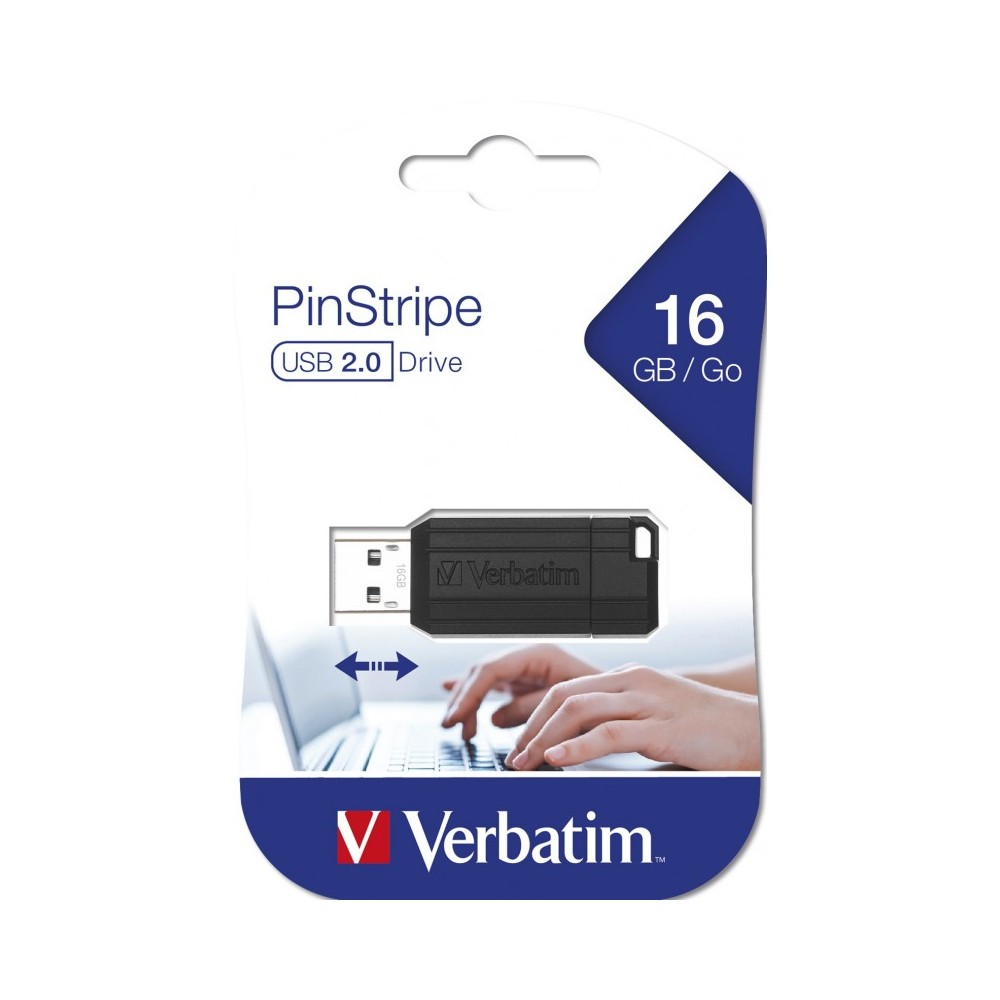 VERBATIM PENDRIVE STORENGO PINSTRIPE 16GB HI-SPEED RETRACTIL USB 2.0 BLACK