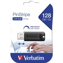 VERBATIM PENDRIVE PINSTRIPE 128GB HIGH SPEED RETRACTIL USB 3.2 BLACK