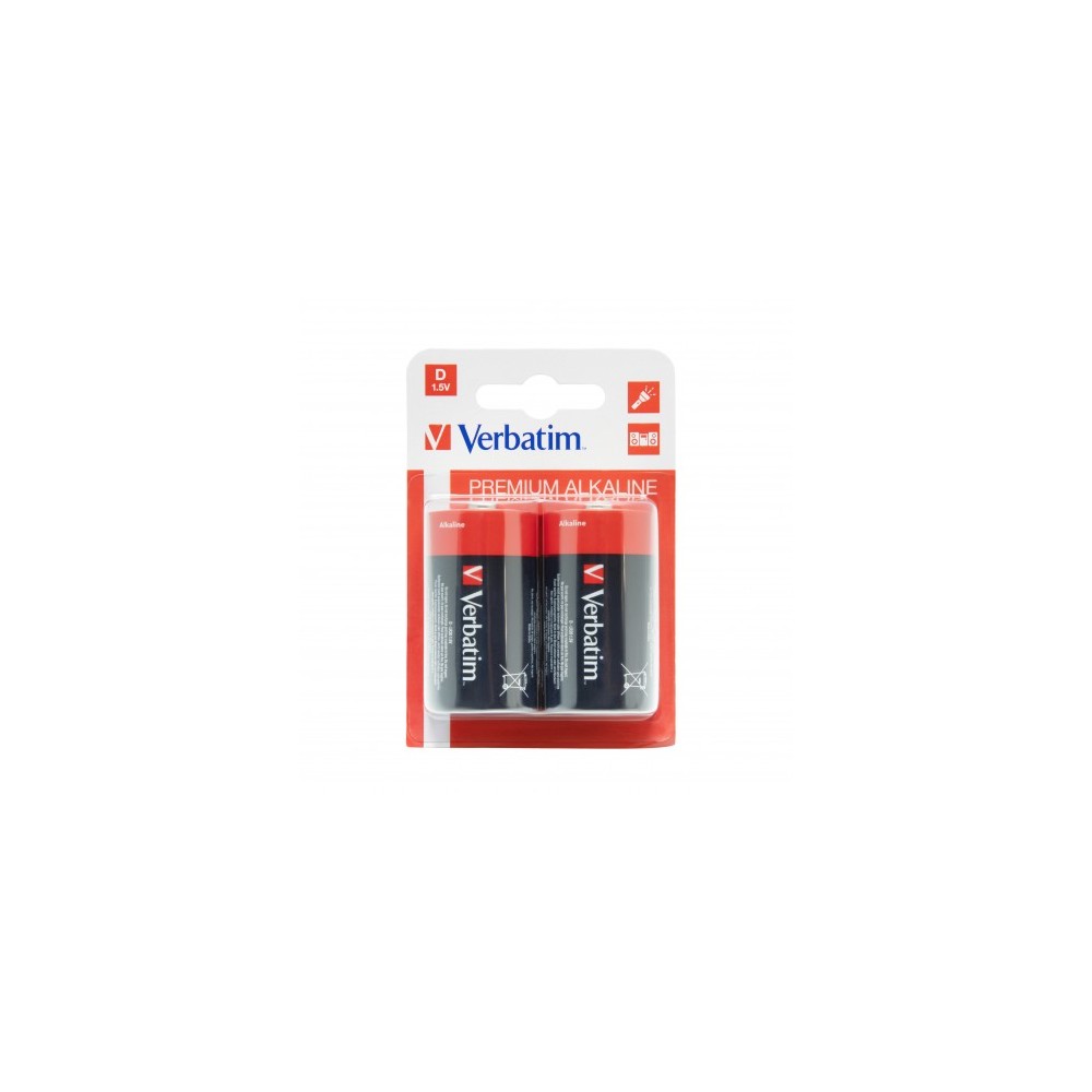 VERBATIM ALKALINE D LR20 BATTERIES 2 PCS PACK 49923
