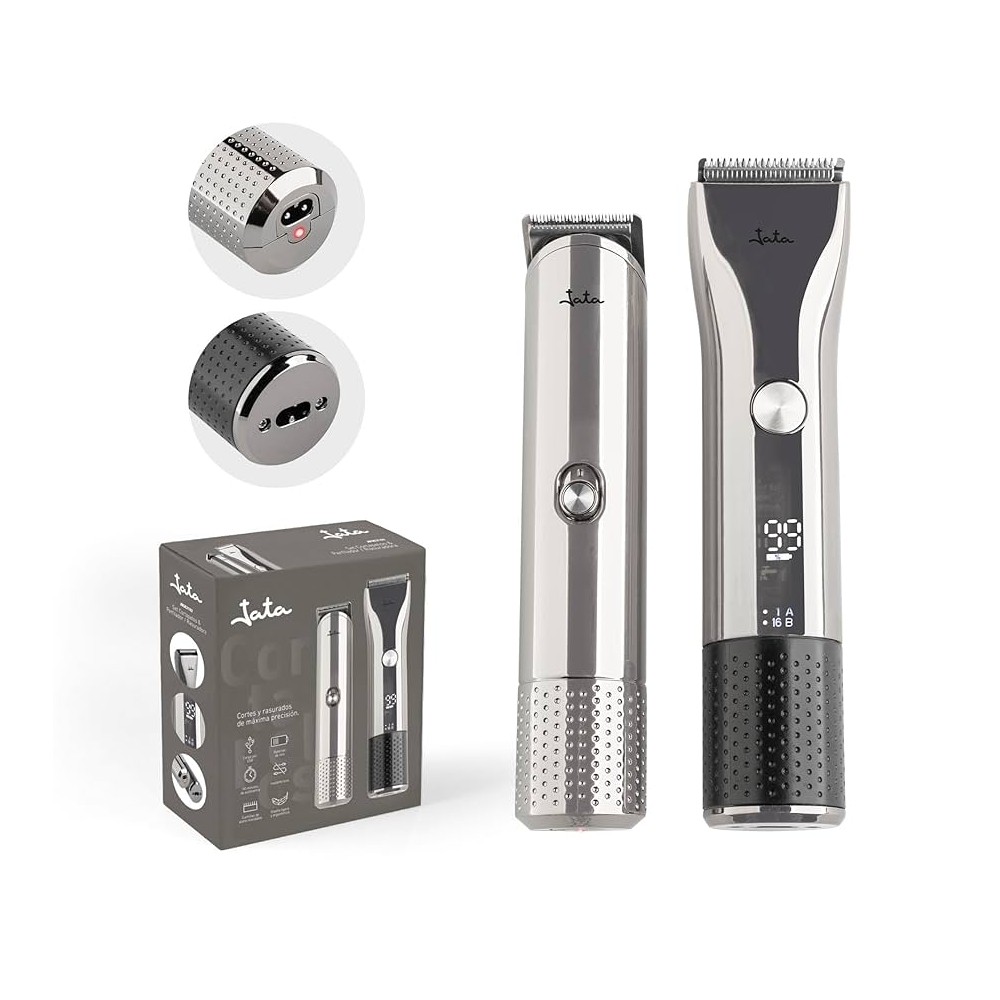 JATA HAIR CLIPPER AND LINE SHAPPER KIT 2PCS RECHARGABLE. SILVER-BLACK. JBSE2102