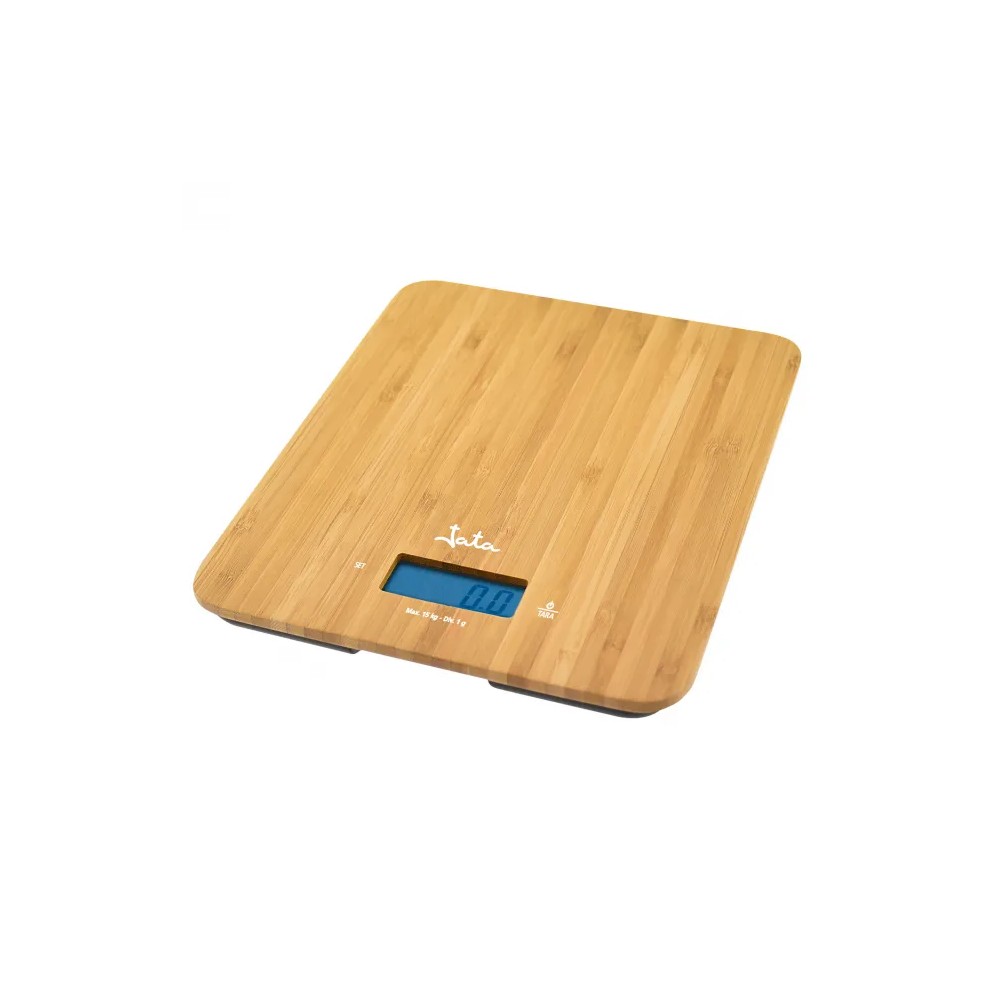 JATA ELECTRONIC KITCHEN SCALE 15KG MAX LCD TIMER AND CLOCK BAMBOO 720